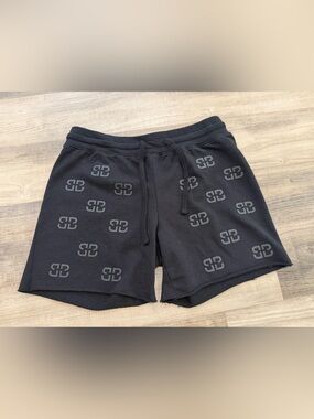 Birdiebee Black Logo Sweat Shorts Medium Raw Hem Lounge Shorts